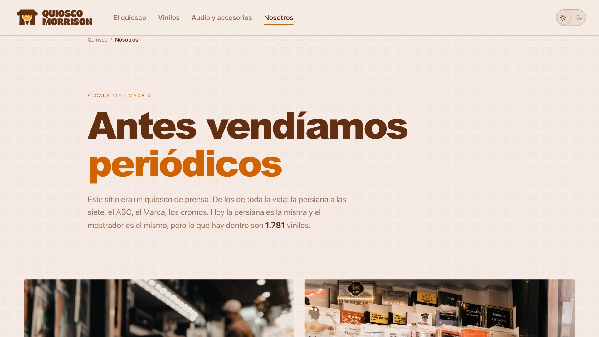 Página «Nosotros» de Quiosco Morrison